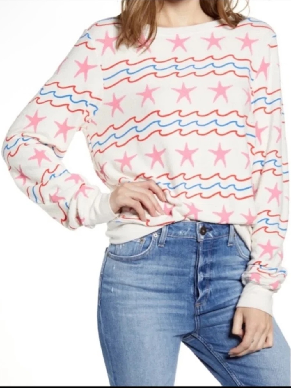 Wildfox Sea Stars and Stripes Jumper Lightweight Sweatshirt